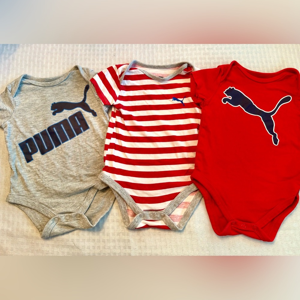 Puma Baby Boy Bodysuit‎ Bundle 3–6M 3-Piece Logo Onesie Set Sporty Athleisure